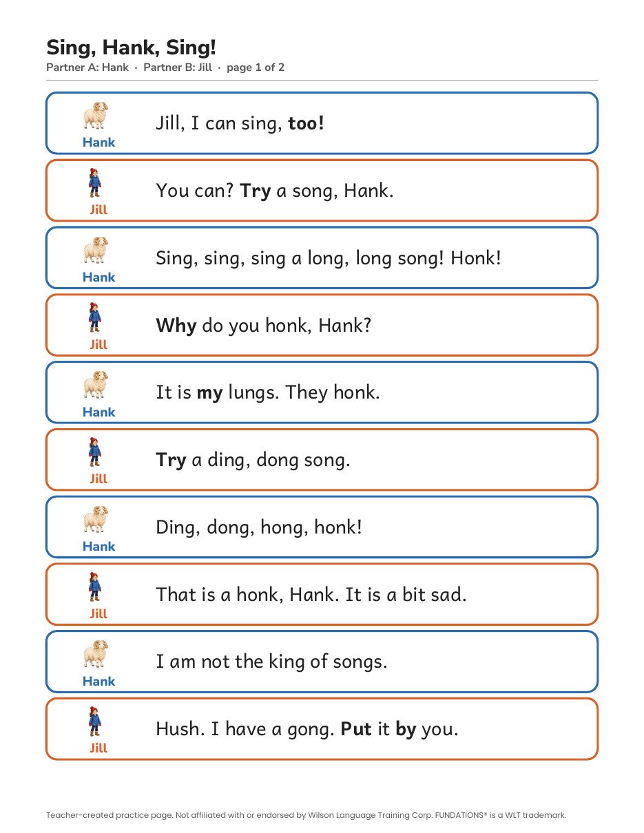 Preview page 2 of Fundations-Aligned Partner Reader's Theater · Level 1 Unit 7