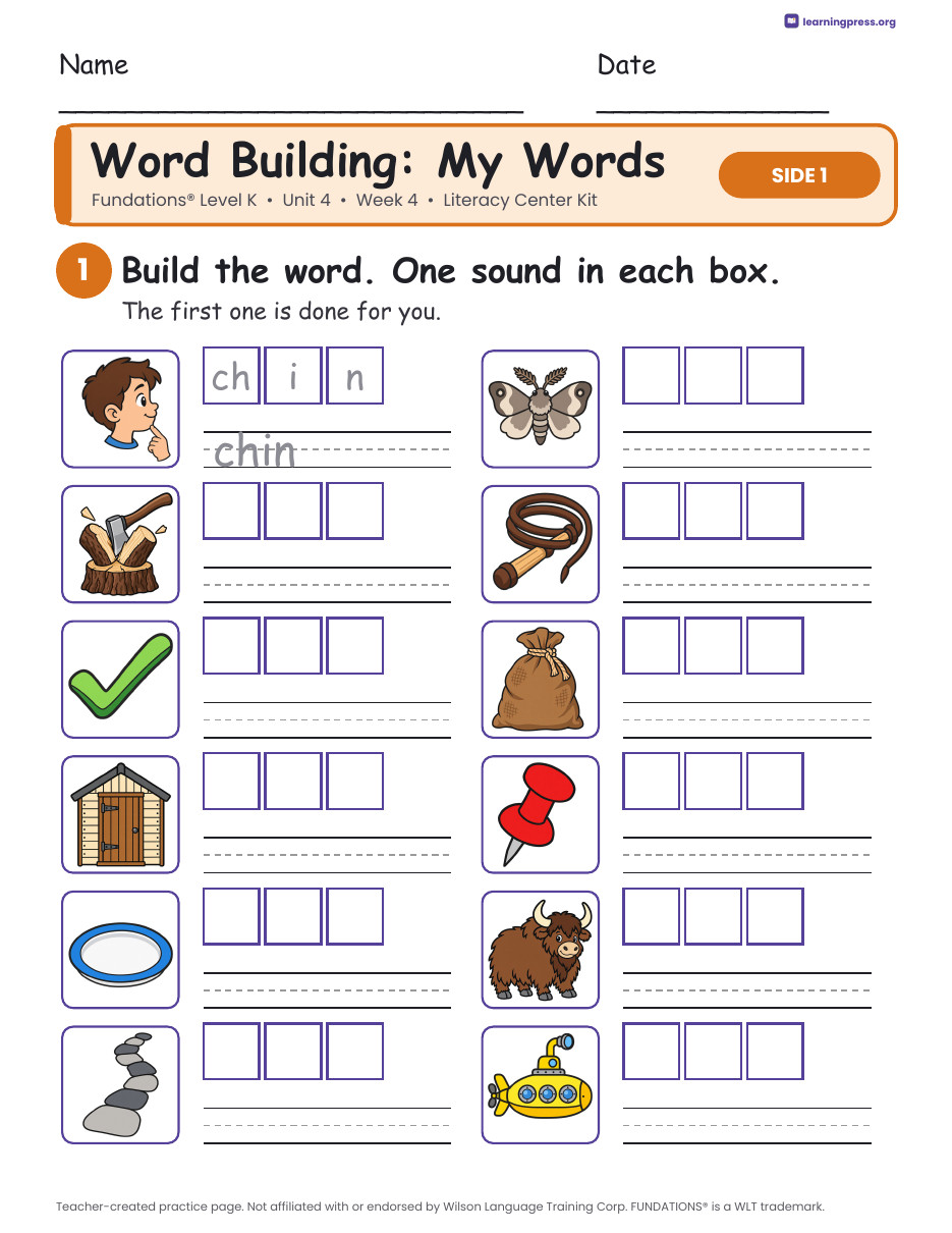 Preview page 2 of Fundations Level K Unit 4 Week 4 Literacy Center Kit