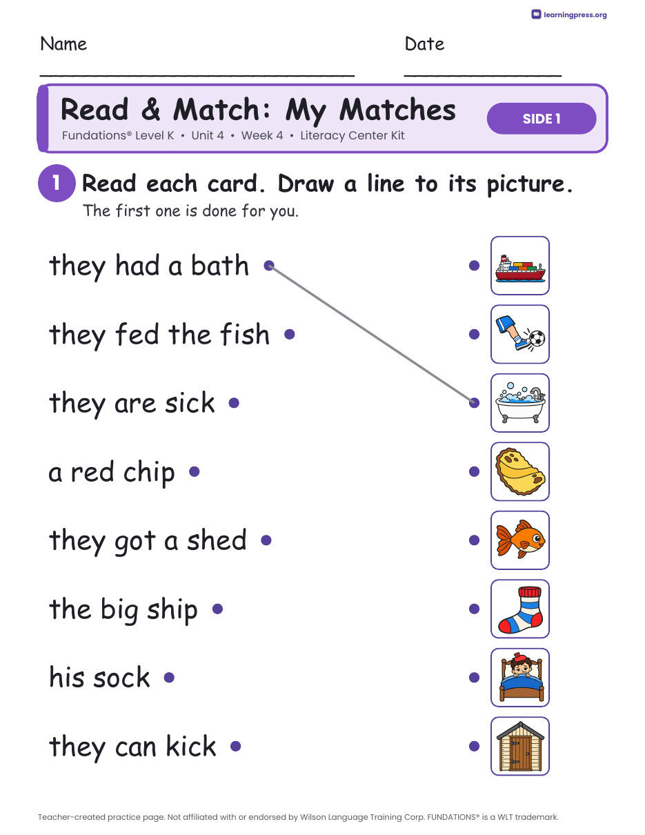 Preview page 3 of Fundations Level K Unit 4 Week 4 Literacy Center Kit