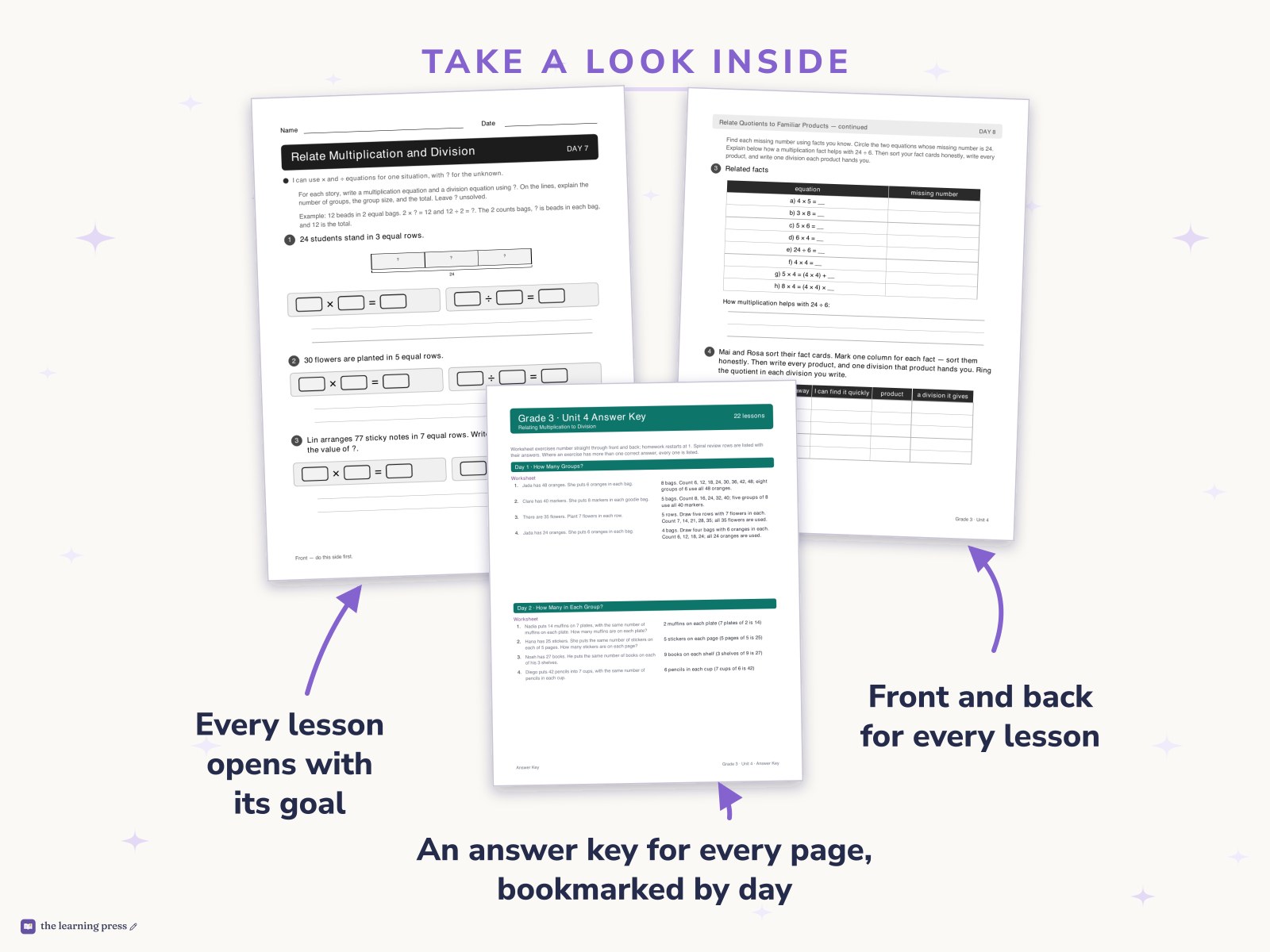 Preview page 2 of Illustrative Math (IM®) Aligned 3rd Grade Unit 4 Worksheets: Relating Multiplication to Division