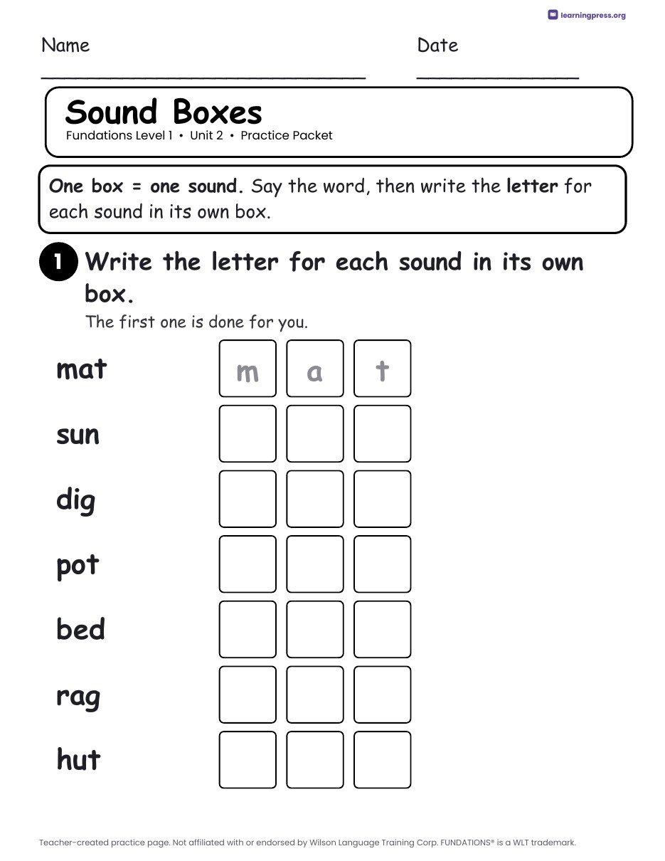 Preview page 1 of Fundations Level 1 Unit 2 Practice Packet