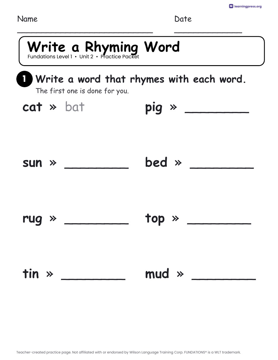 Preview page 2 of Fundations Level 1 Unit 2 Practice Packet