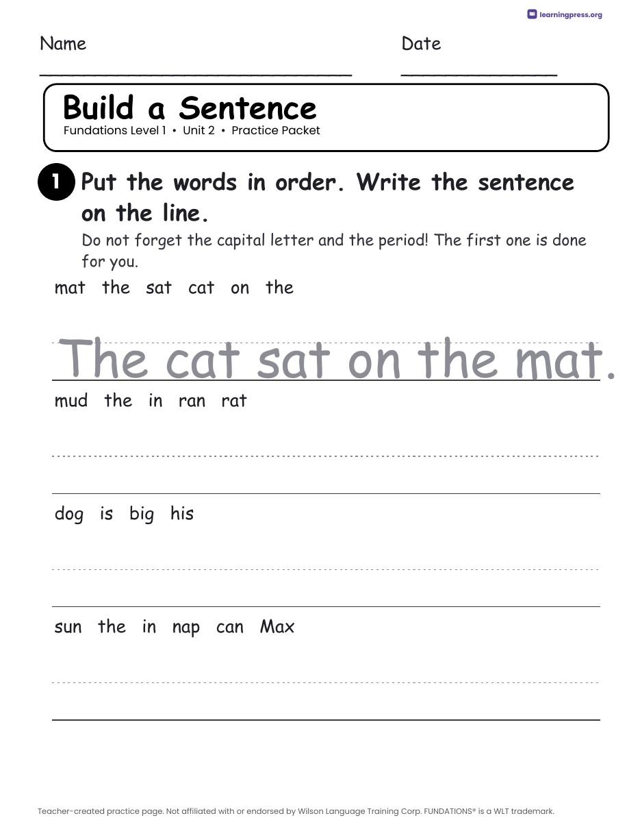 Preview page 3 of Fundations Level 1 Unit 2 Practice Packet