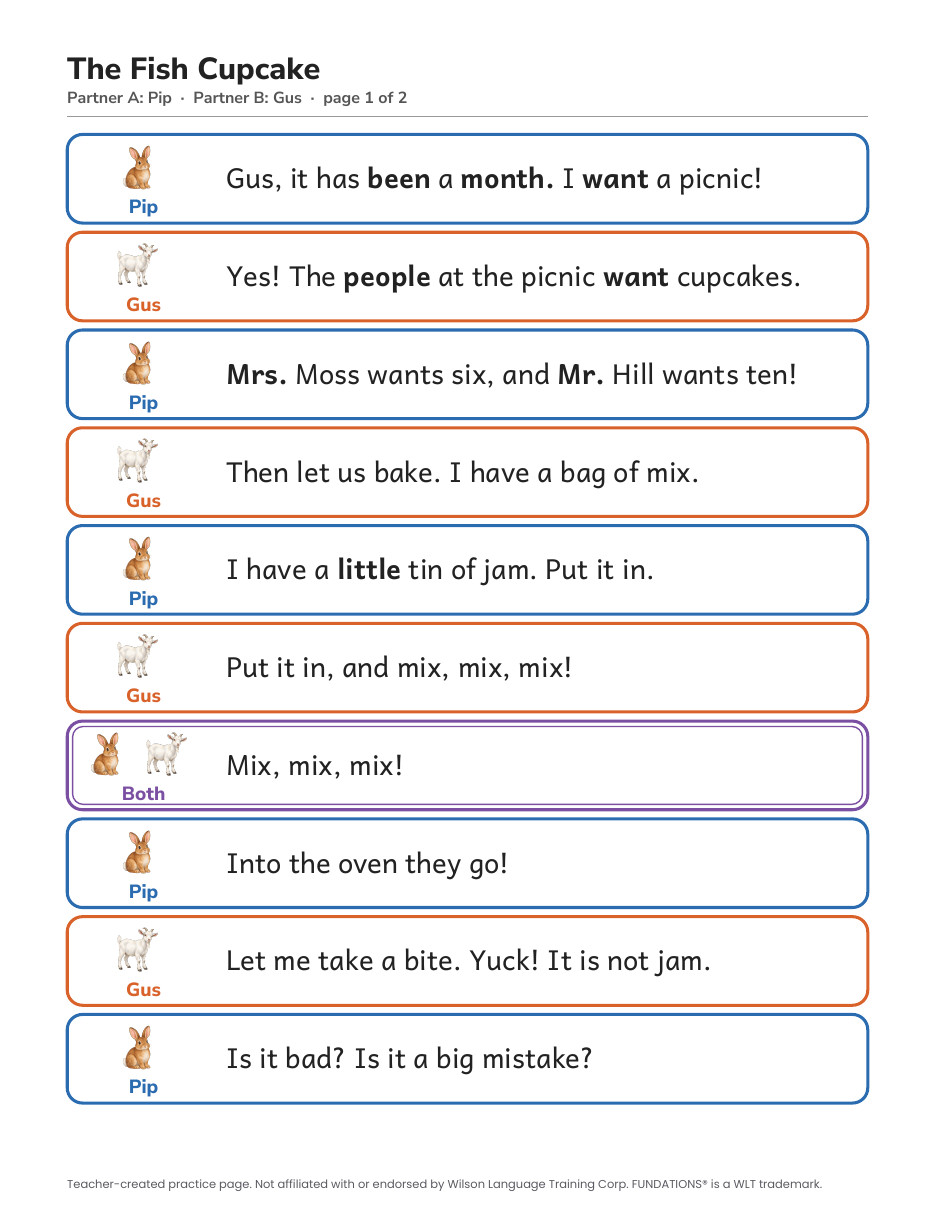 Preview page 2 of Fundations-Aligned Partner Reader's Theater · Level 1 Unit 12