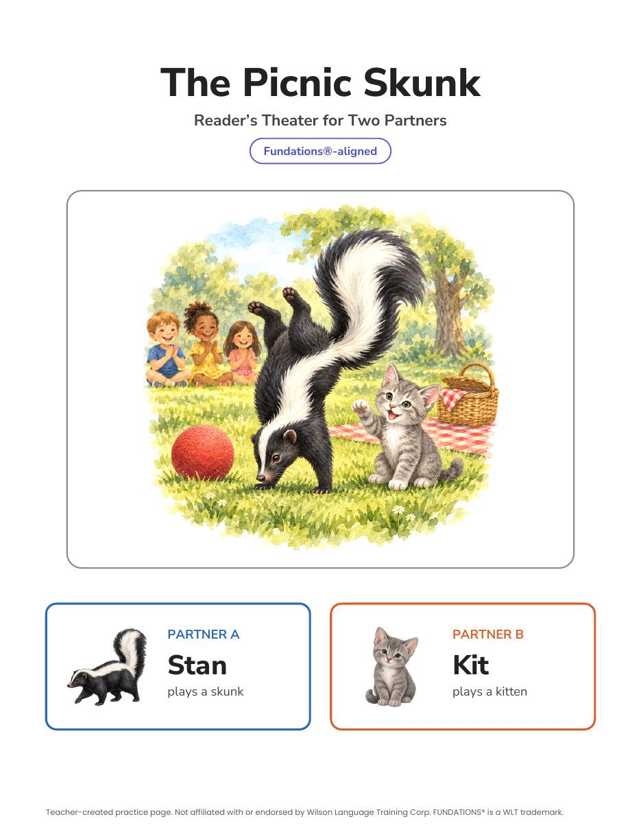 Preview page 4 of Fundations-Aligned Partner Reader's Theater · Level 1 Unit 12