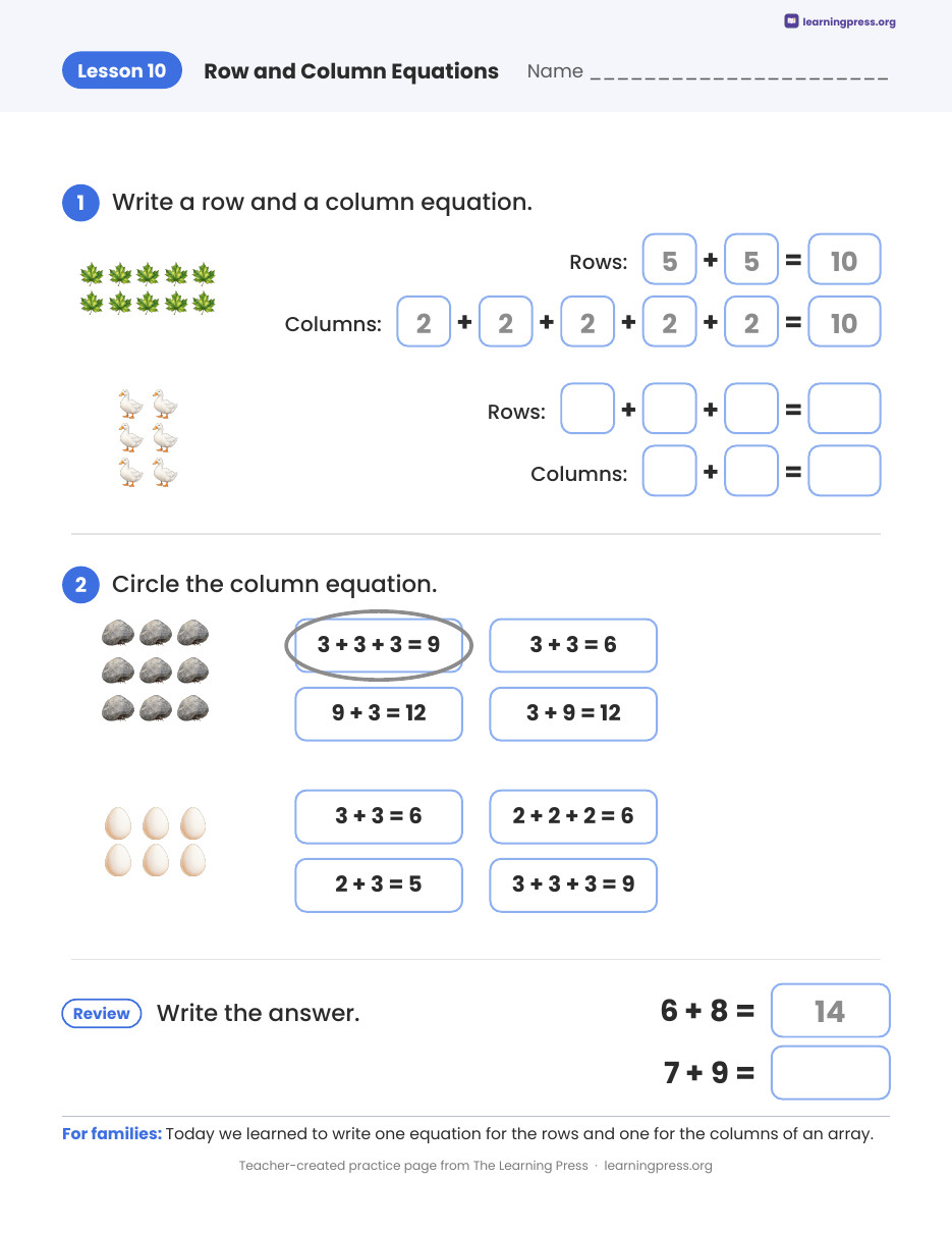 Preview page 3 of Illustrative Math (IM®) Aligned 2nd Grade Unit 8 Homework Packet (Color & B&W)