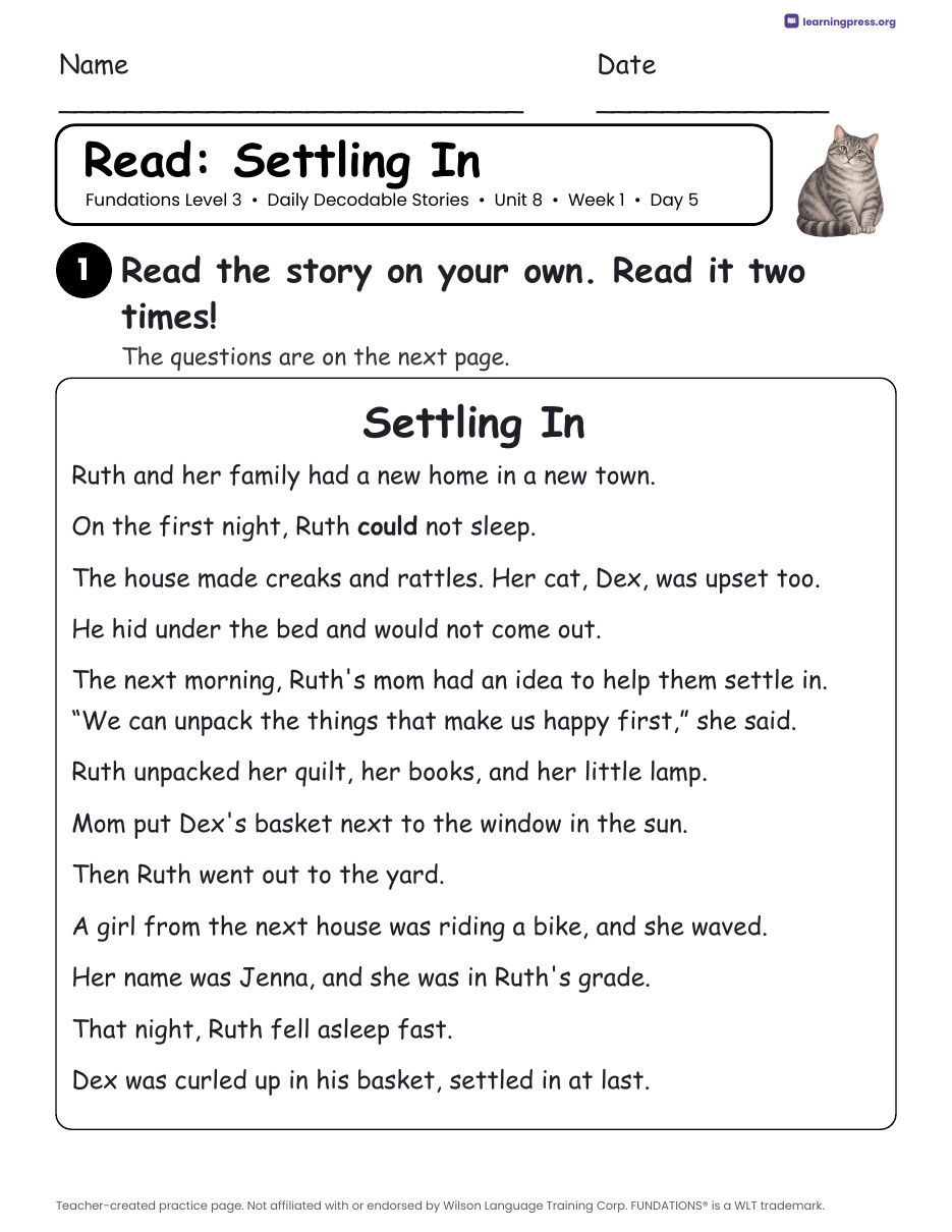 Preview page 3 of Fundations Level 3 Daily Decodable Stories Set (Units 1–14 + Bonus)