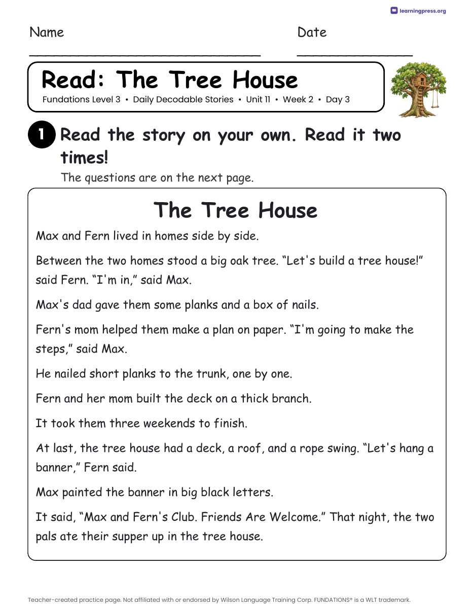 Preview page 4 of Fundations Level 3 Daily Decodable Stories Set (Units 1–14 + Bonus)