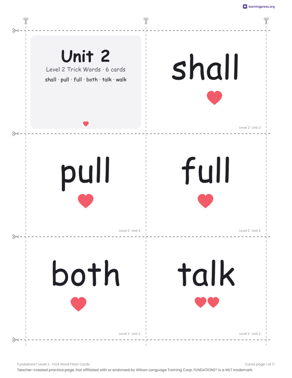 Preview page 3 of Fundations Trick Word Flash Cards — Bundle (All Levels K–3)