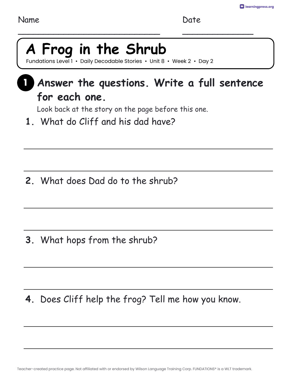 Preview page 4 of Fundations Level 1 Unit 8 Daily Decodable Stories