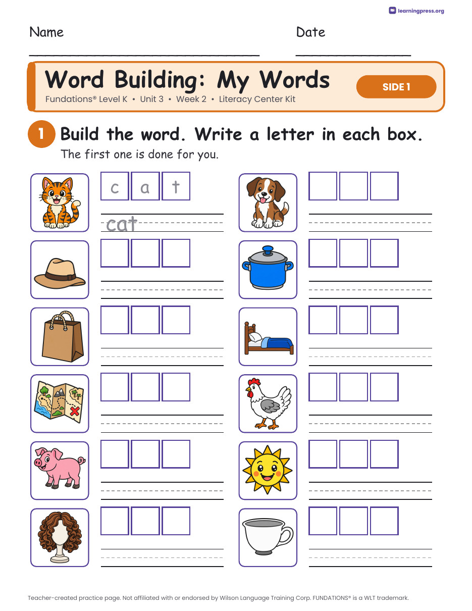 Preview page 2 of Fundations Level K Unit 3 Week 2 Literacy Center Kit