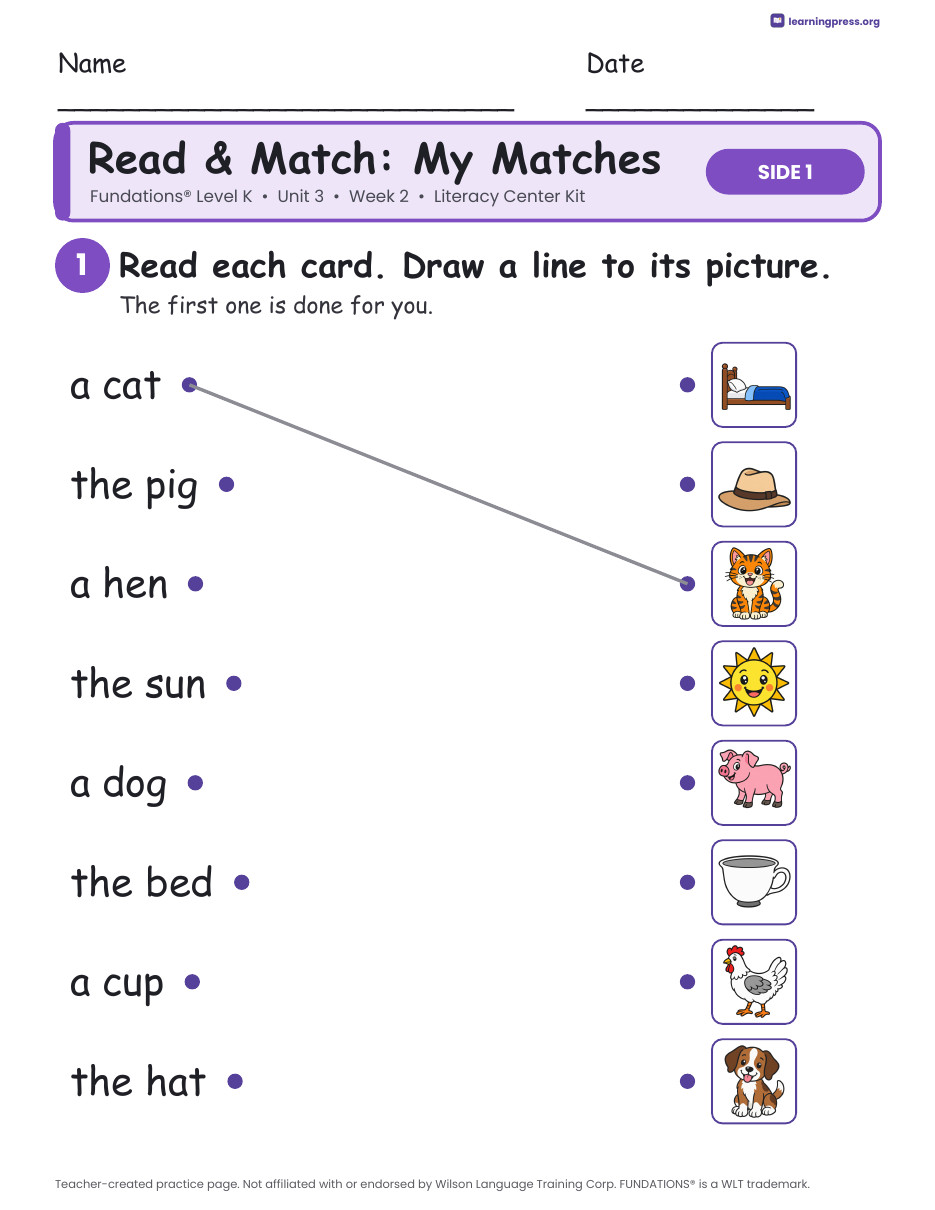 Preview page 3 of Fundations Level K Unit 3 Week 2 Literacy Center Kit