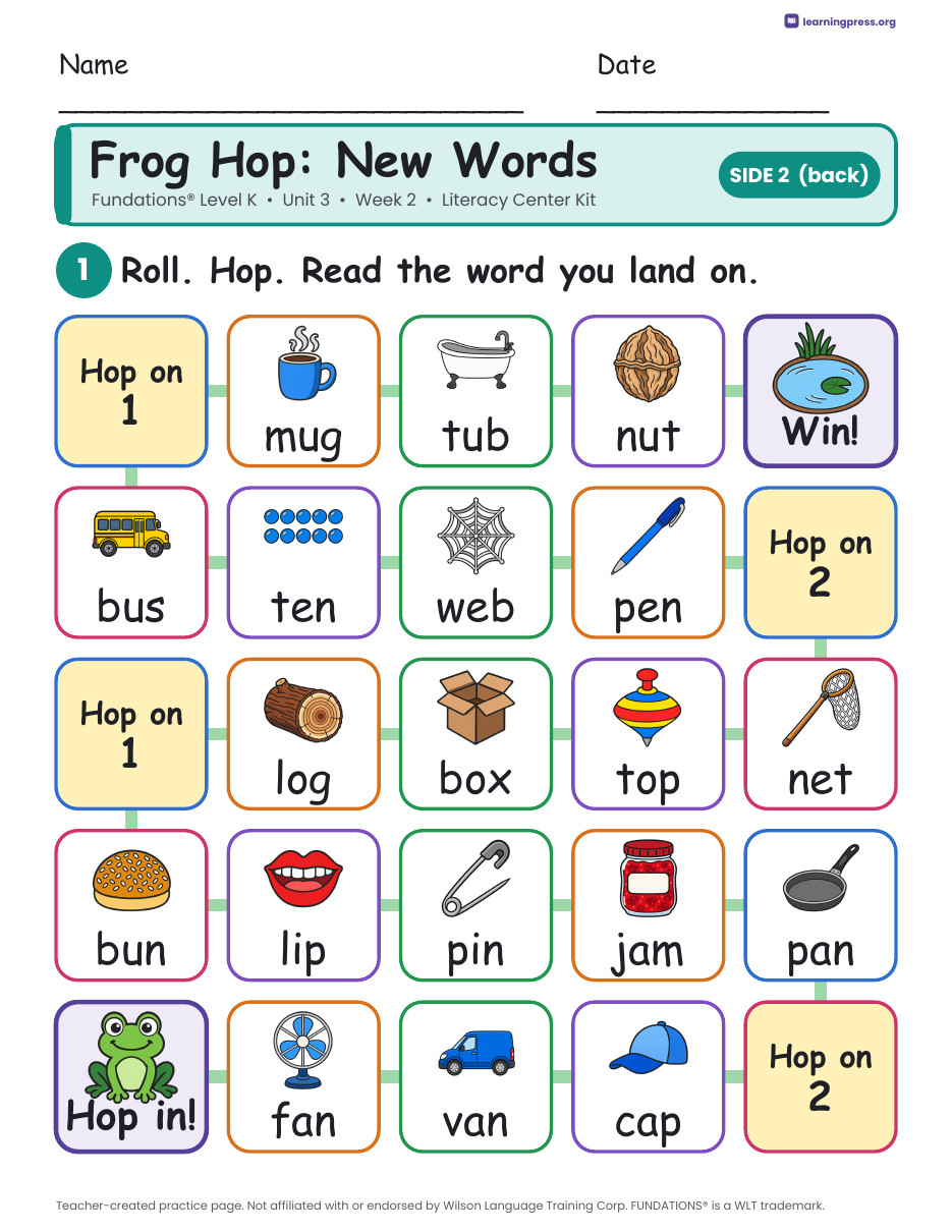 Preview page 4 of Fundations Level K Unit 3 Week 2 Literacy Center Kit