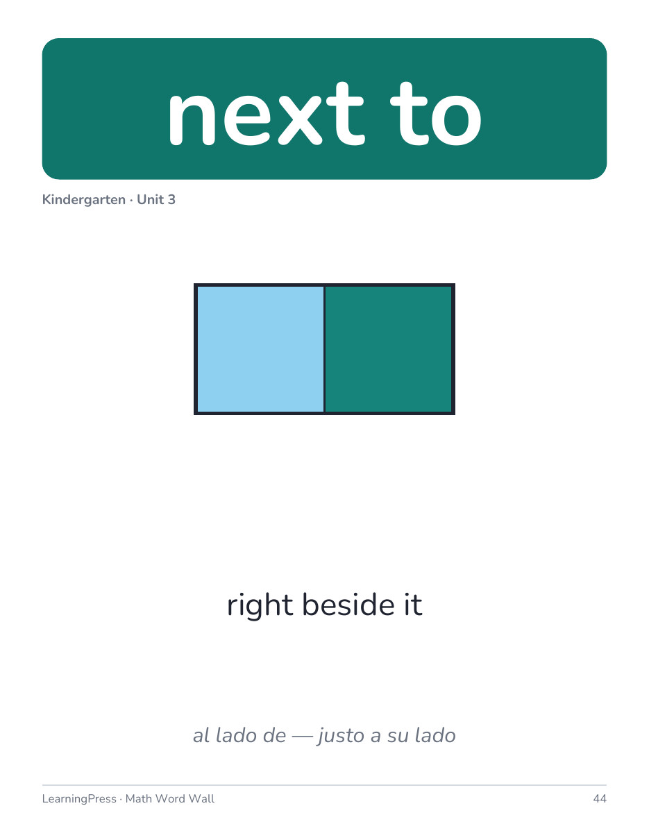 Preview page 3 of Illustrative Math (IM®) Aligned Kindergarten Math Word Wall (English & Spanish)