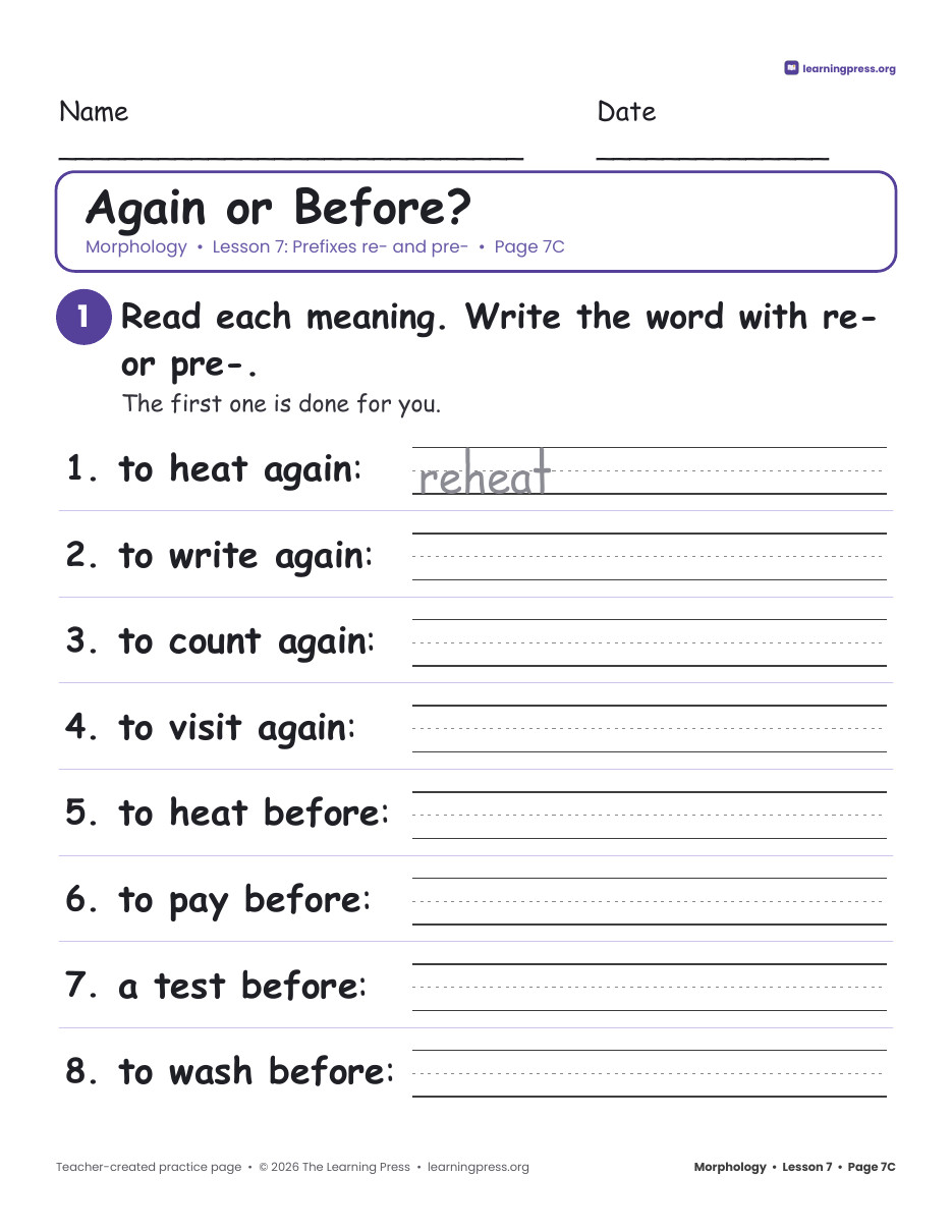Preview page 2 of Grade 3 Morphology Unit 2: un-, dis-, re-, pre-, mis-, non-, in-, im-