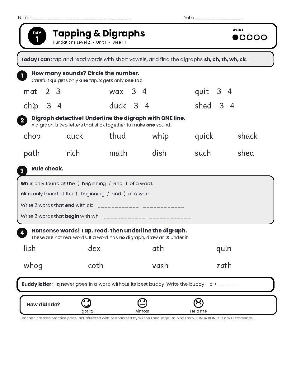 Preview page 2 of Fundations LEVEL 2 — Full-Year Bundle (Units 1–17)