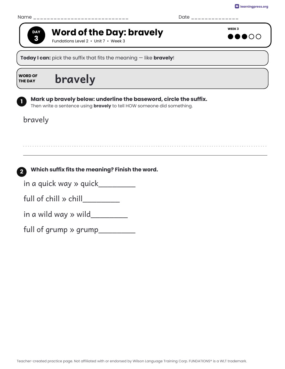 Preview page 2 of Fundations LEVEL 2 — Full-Year Daily Lesson Work Page Bundle (All Units 1–17)