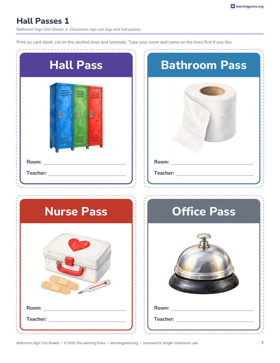 Preview page 4 of Bathroom Sign Out Sheet · Editable Sign-Out Log, Hall Passes & Poster