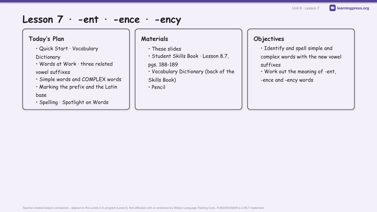 Preview page 3 of Fundations Level 5 Unit 8 Lesson Slides