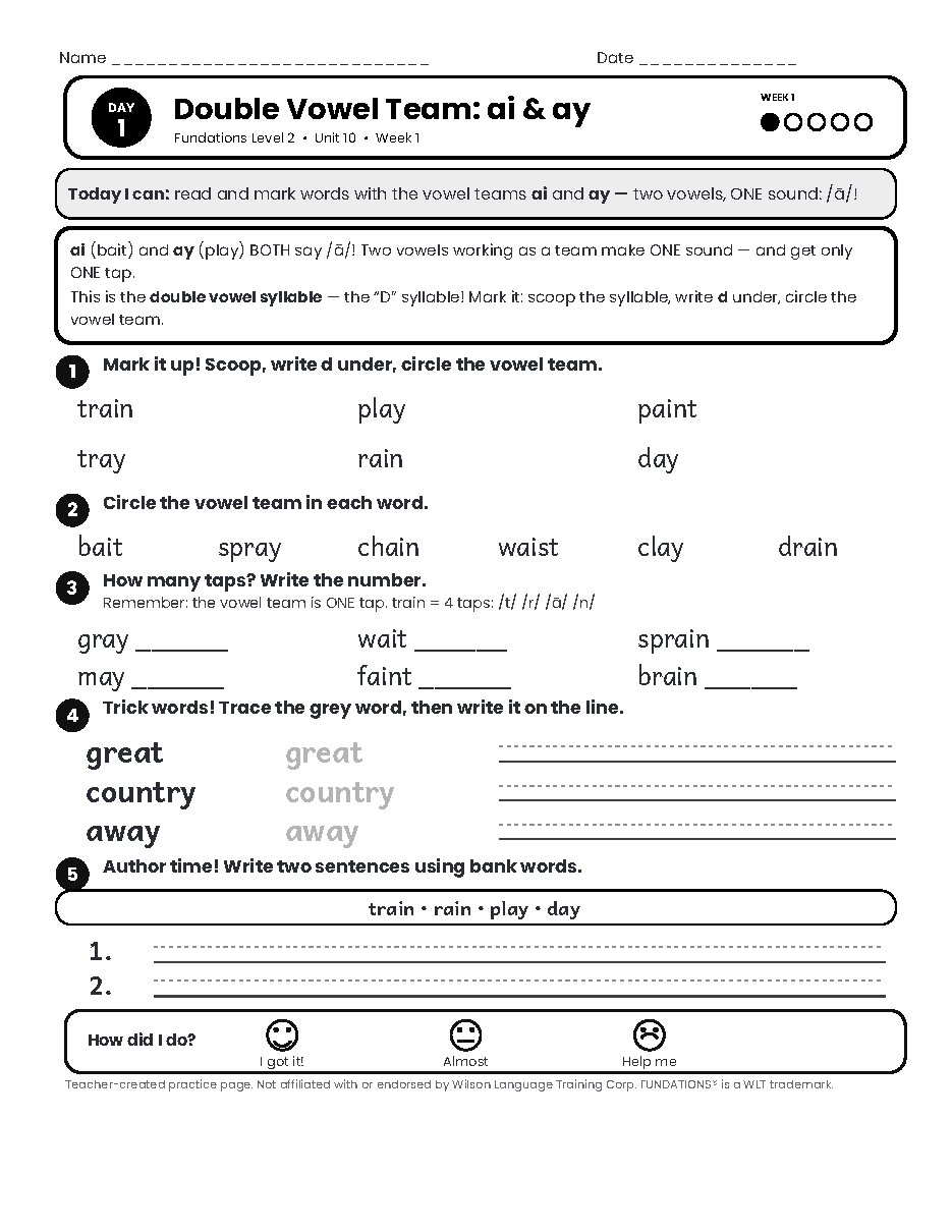 Preview page 2 of Fundations Level 2 Unit 10 Practice Pack