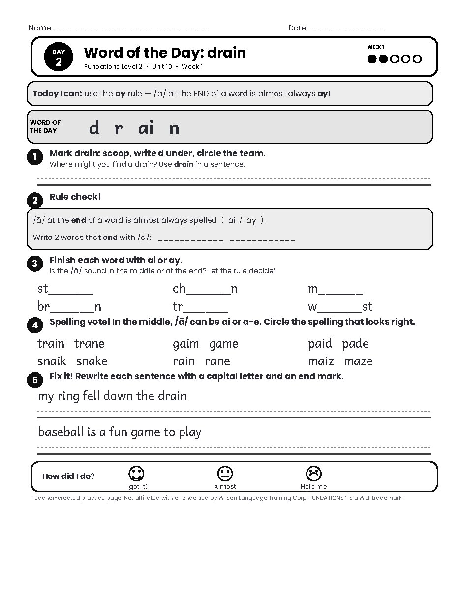 Preview page 3 of Fundations Level 2 Unit 10 Practice Pack