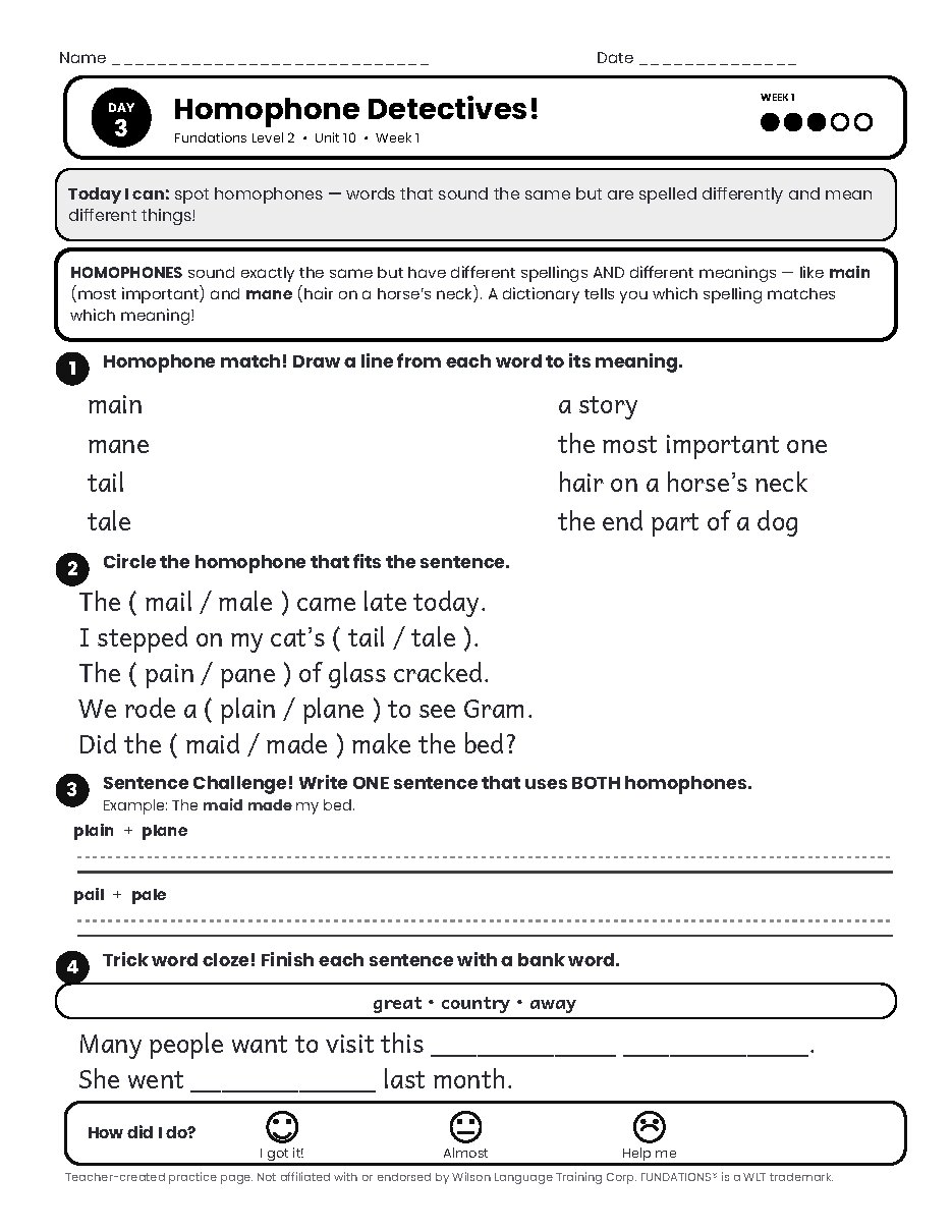Preview page 4 of Fundations Level 2 Unit 10 Practice Pack