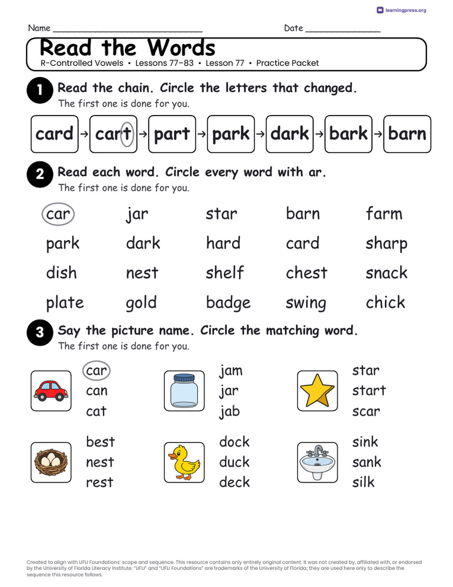 Preview page 2 of R-Controlled Vowels Unit Bundle · Lessons 77–83