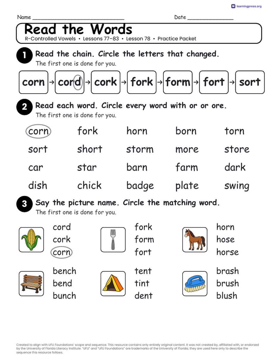 Preview page 4 of R-Controlled Vowels Unit Bundle · Lessons 77–83