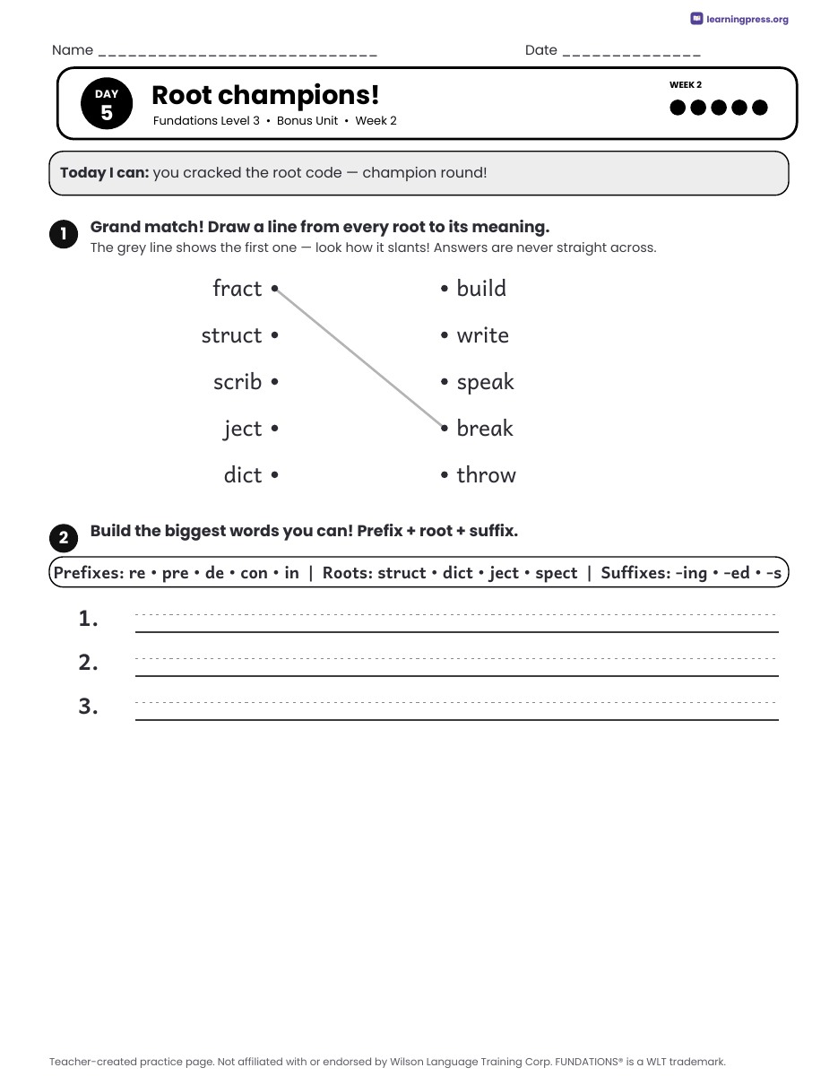 Preview page 4 of Fundations Level 3 Bonus Unit Daily Lesson Work Pages