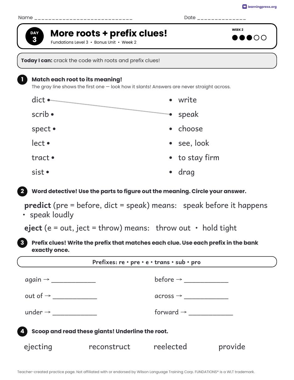 Preview page 4 of Fundations Level 3 Bonus Unit Daily Lesson Work Pages