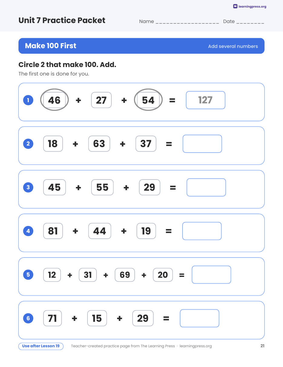 Preview page 4 of Illustrative Math (IM®) Aligned 2nd Grade Unit 7 Practice Packet (Color & B&W)