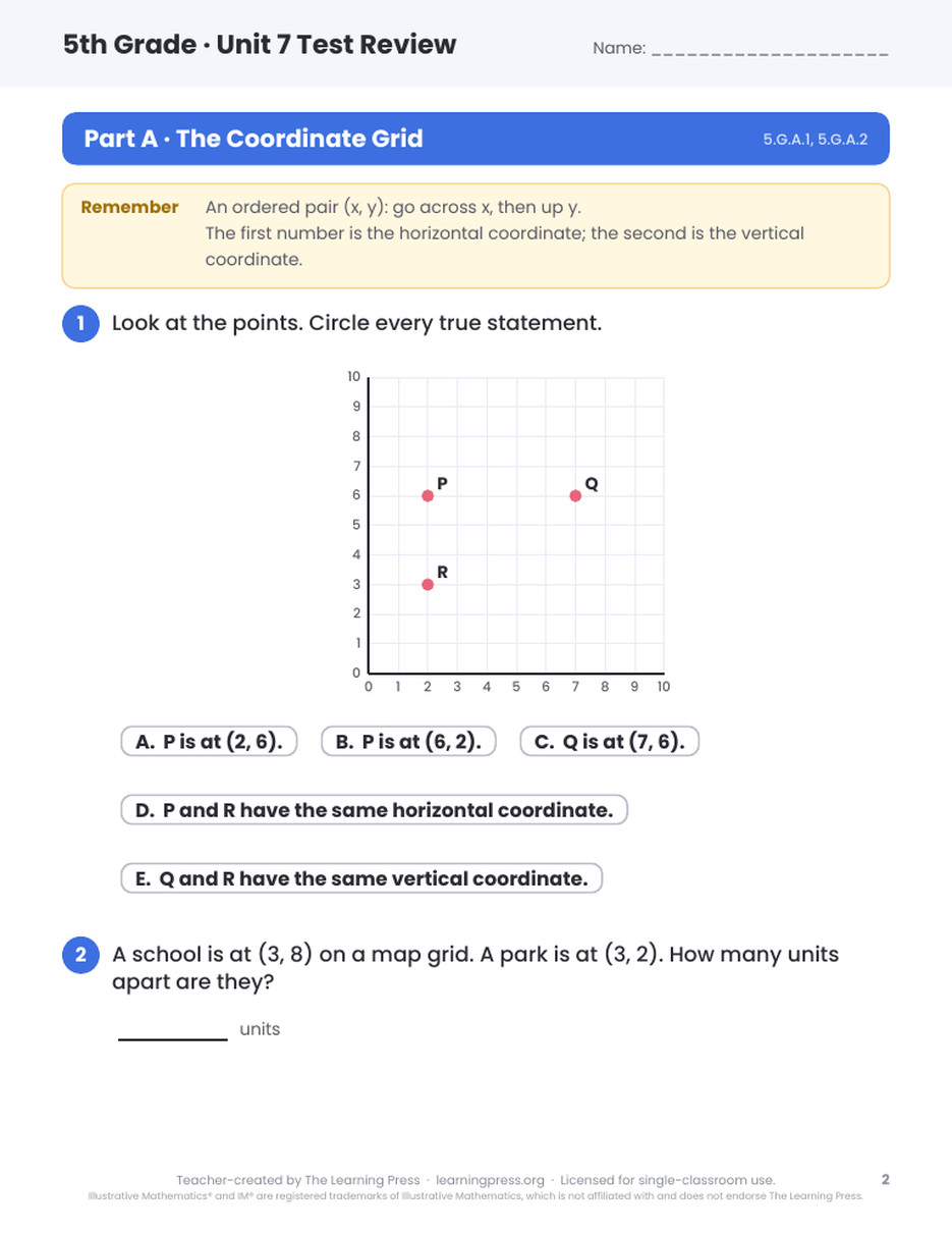 Preview page 1 of Illustrative Math (IM®) Aligned 5th Grade Unit 7 Test Review