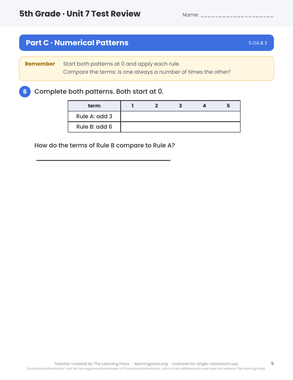Preview page 3 of Illustrative Math (IM®) Aligned 5th Grade Unit 7 Test Review