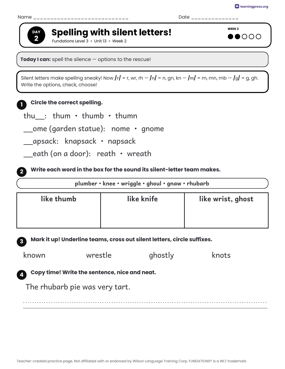 Preview page 3 of Fundations Level 3 Unit 13 Daily Lesson Work Pages