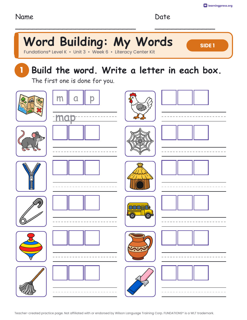 Preview page 2 of Fundations Level K Unit 3 Week 6 Literacy Center Kit