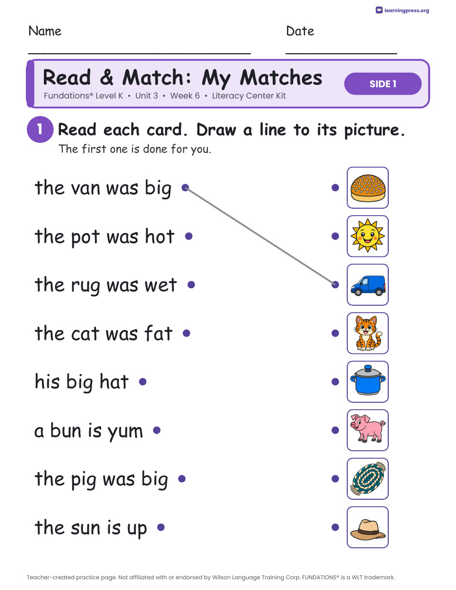 Preview page 3 of Fundations Level K Unit 3 Week 6 Literacy Center Kit