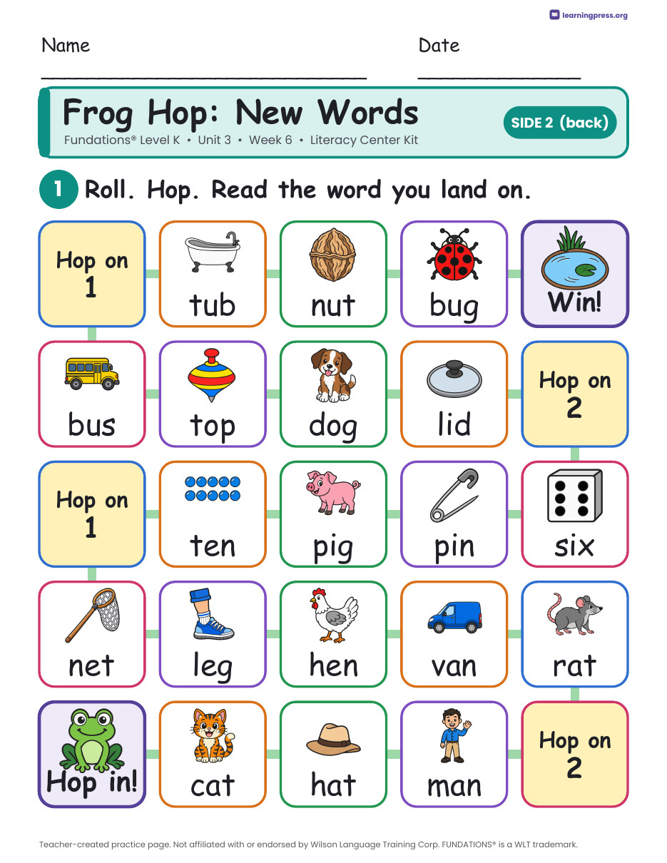 Preview page 4 of Fundations Level K Unit 3 Week 6 Literacy Center Kit