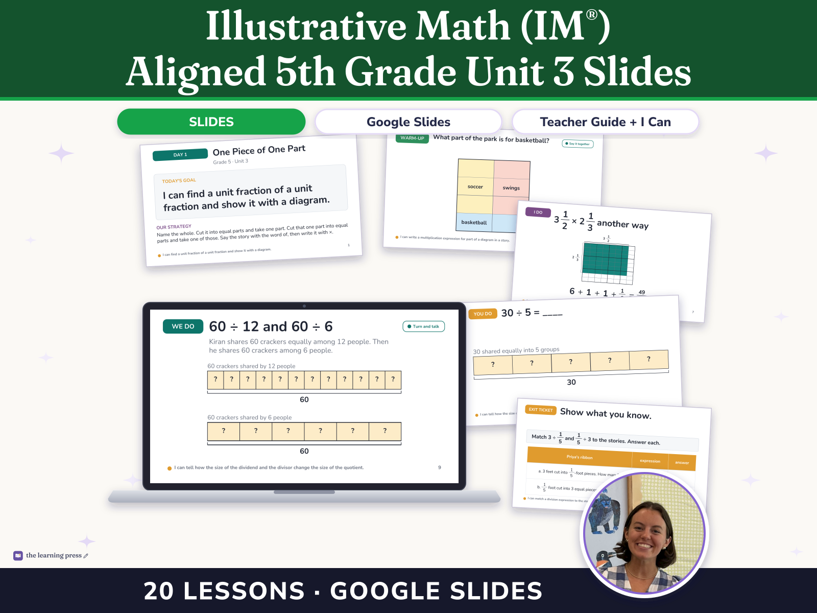 Preview page 1 of Illustrative Math (IM®) Aligned 5th Grade Unit 3 Slides: Multiplying and Dividing Fractions