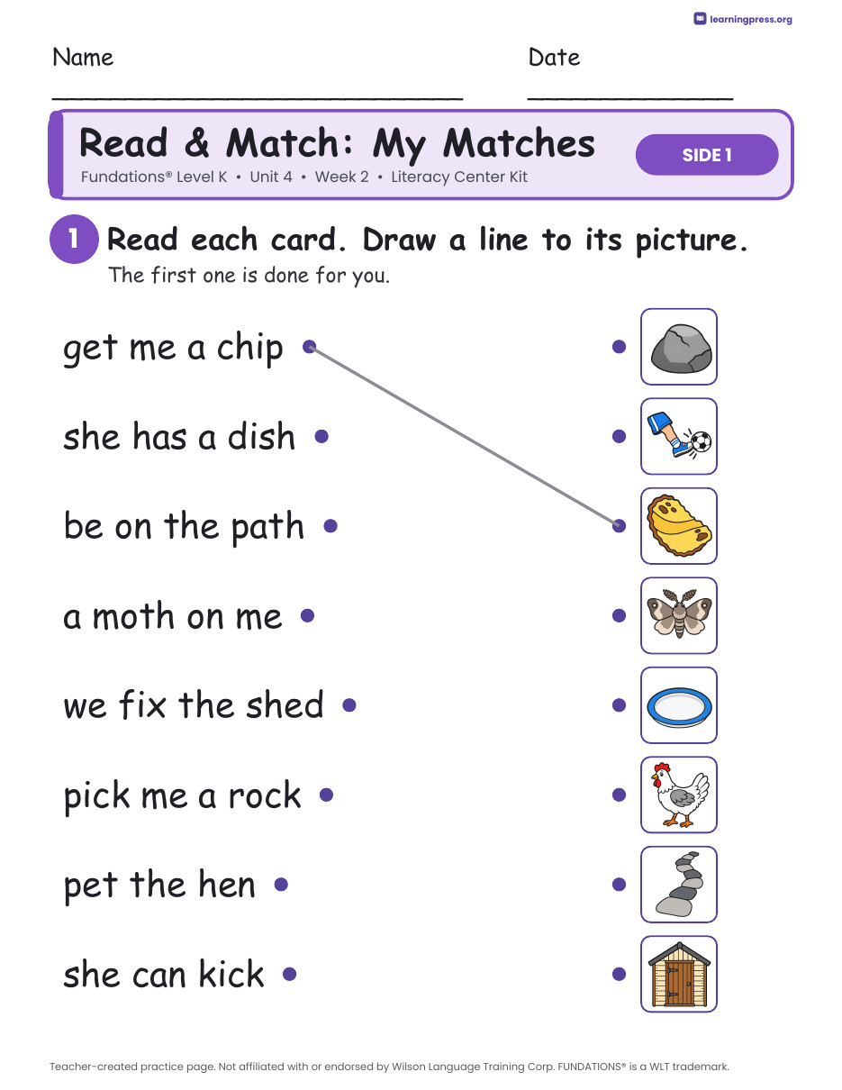Preview page 3 of Fundations Level K Unit 4 Week 2 Literacy Center Kit