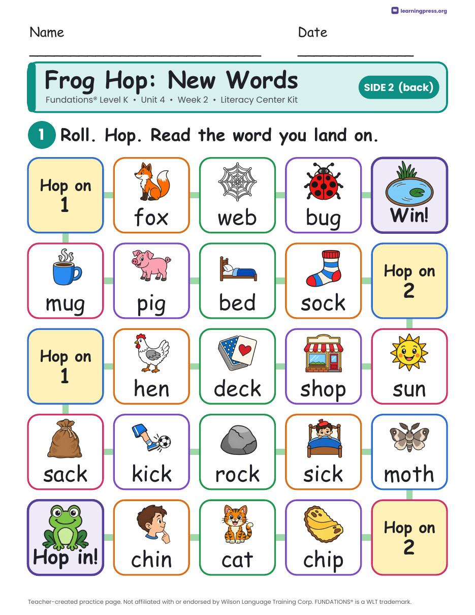 Preview page 4 of Fundations Level K Unit 4 Week 2 Literacy Center Kit