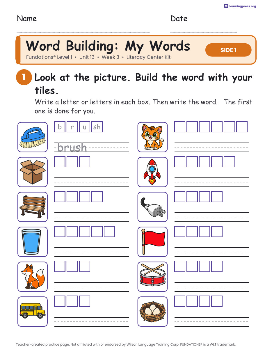 Preview page 2 of Fundations Level 1 Unit 13 Week 3 Literacy Center Kit