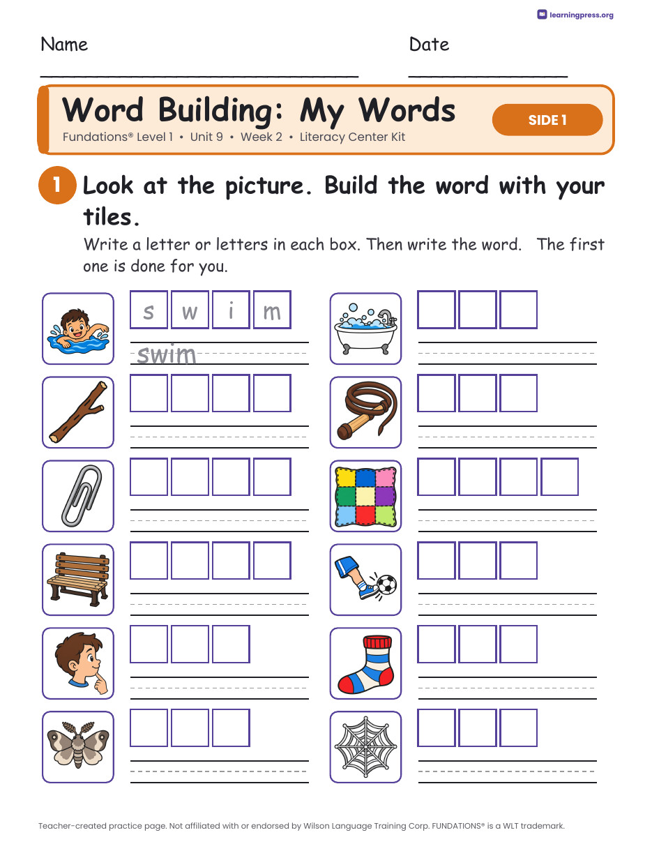 Preview page 2 of Fundations Level 1 Unit 9 Week 2 Literacy Center Kit