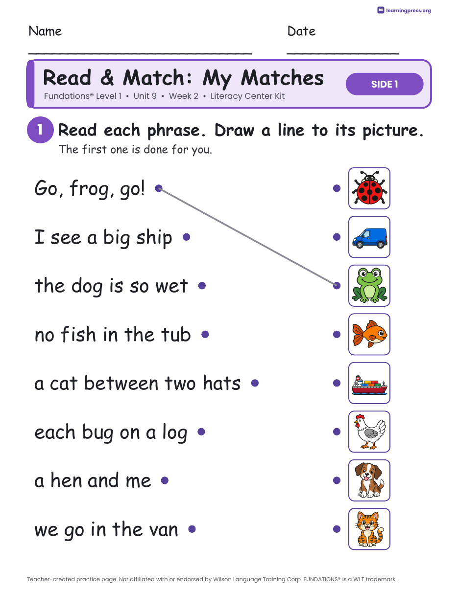Preview page 3 of Fundations Level 1 Unit 9 Week 2 Literacy Center Kit