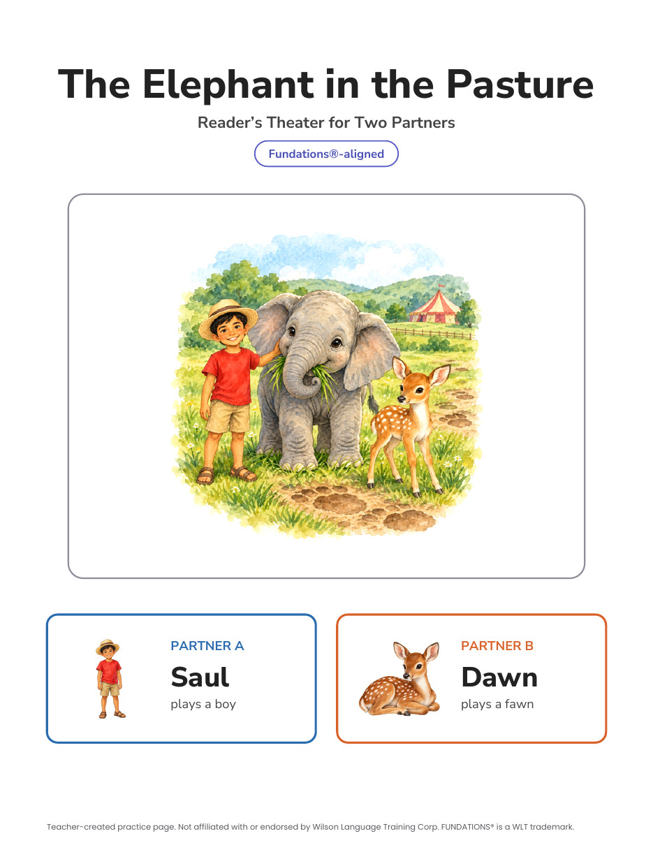 Preview page 1 of Fundations-Aligned Partner Reader's Theater · Level 3 Unit 14