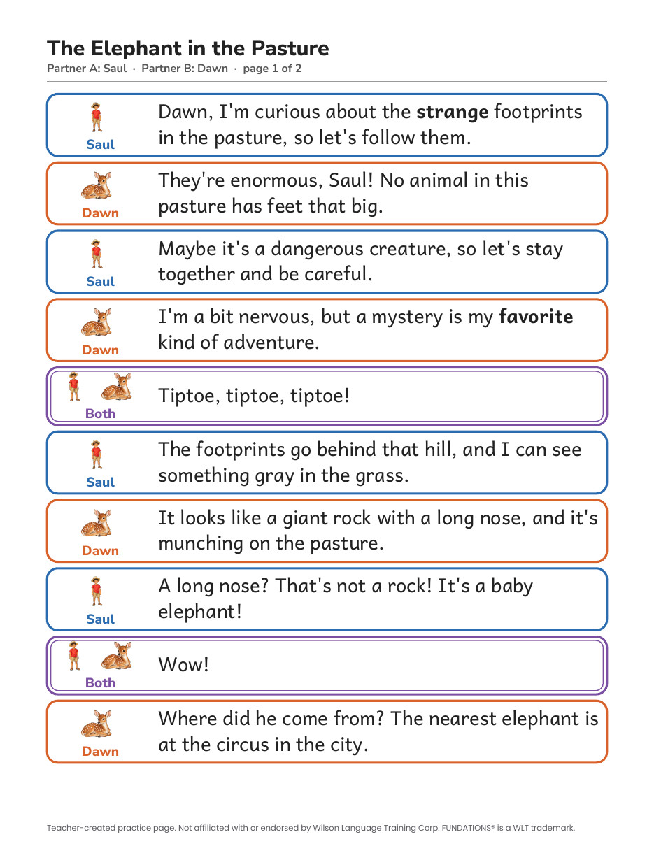 Preview page 2 of Fundations-Aligned Partner Reader's Theater · Level 3 Unit 14