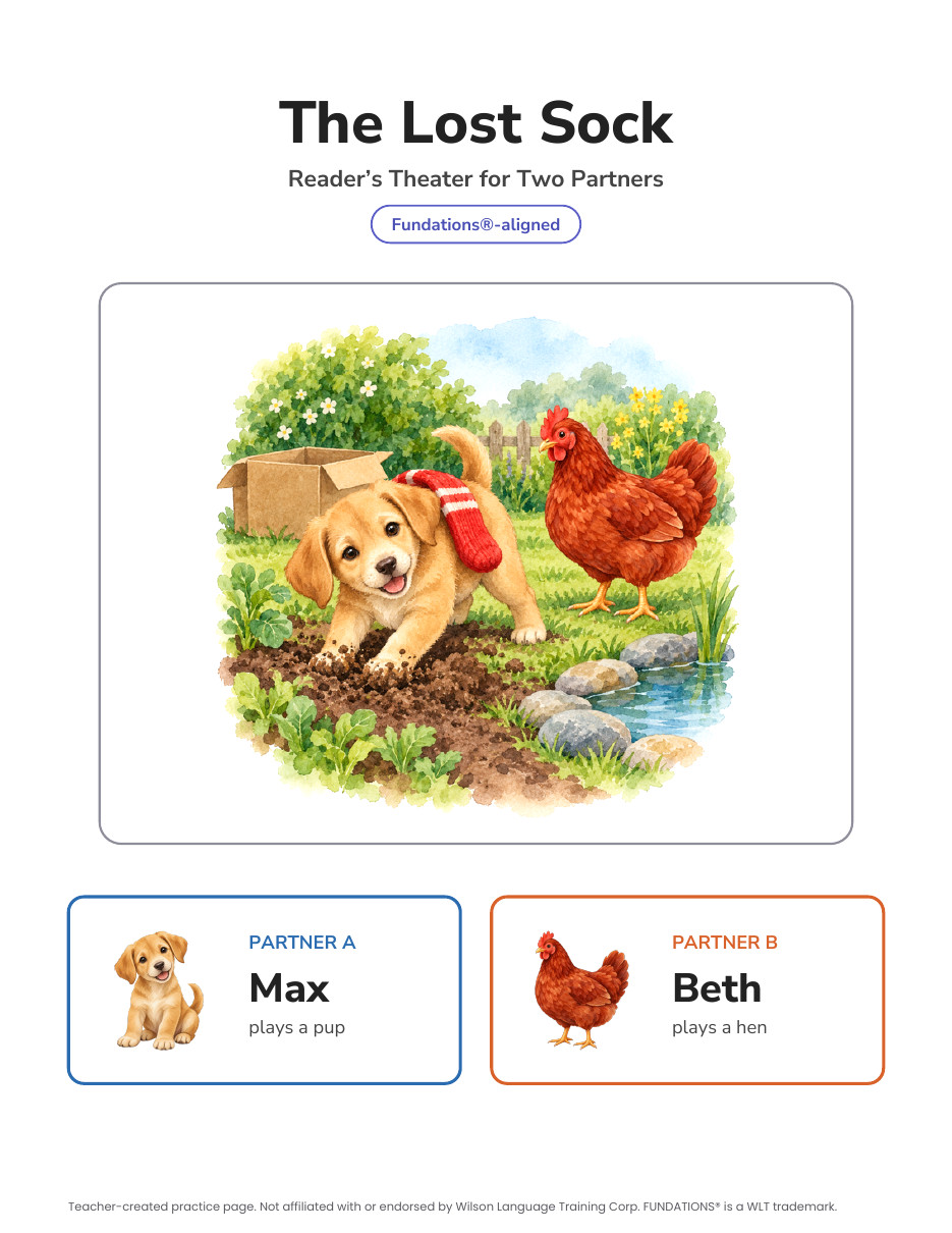 Preview page 1 of Fundations-Aligned Partner Reader's Theater · Level 2 Unit 1