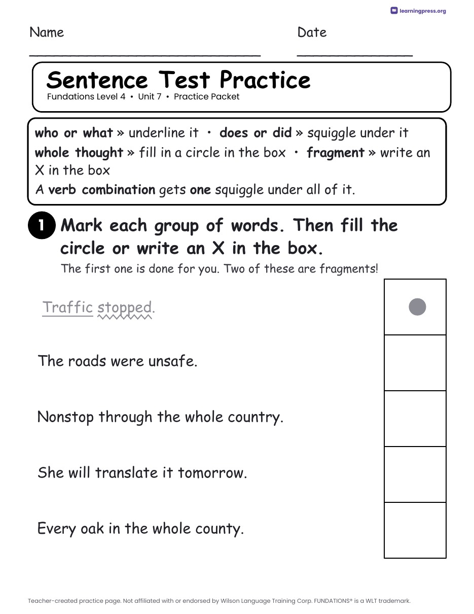 Preview page 3 of Fundations Level 4 Unit 7 Practice Packet