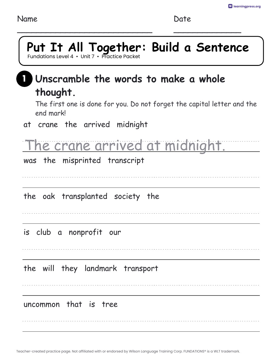 Preview page 4 of Fundations Level 4 Unit 7 Practice Packet