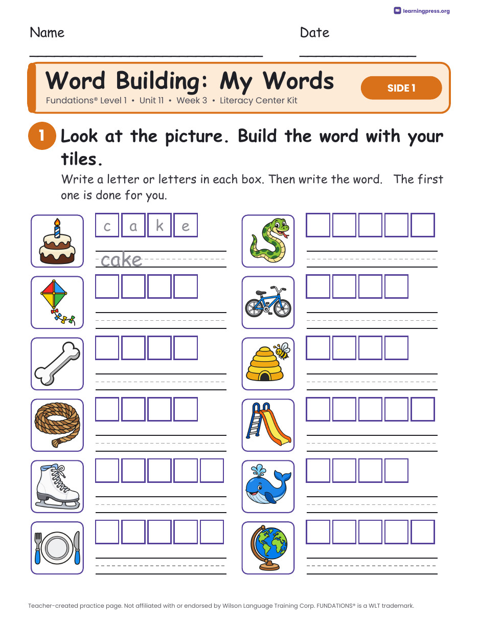 Preview page 2 of Fundations Level 1 Unit 11 Week 3 Literacy Center Kit