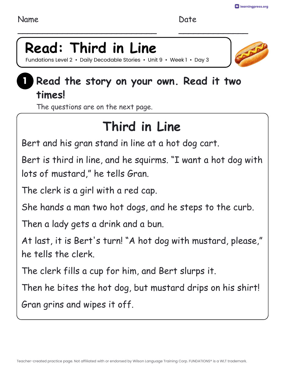 Preview page 2 of Fundations Level 2 Unit 9 Daily Decodable Stories